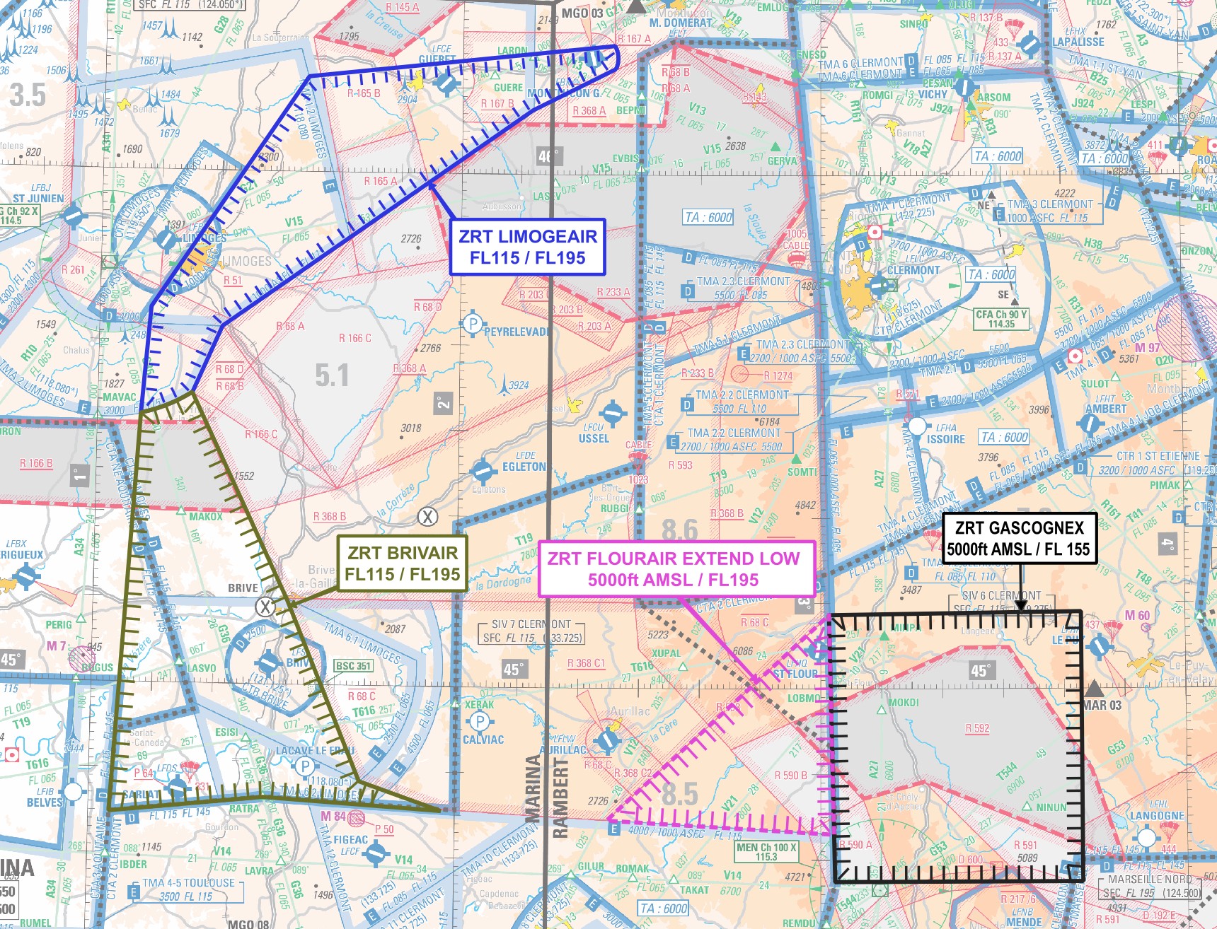 exercice GASCOGNEX : carte publiée par le SIA — SUP AIP 234/26