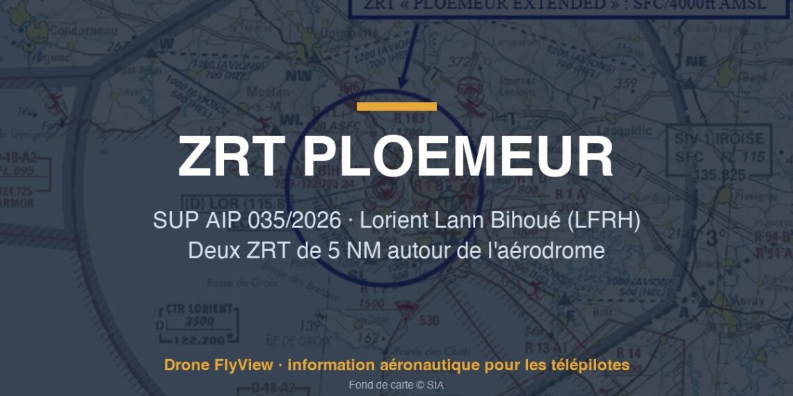 035/2026 — ZRT PLOEMEUR BASE et EXTENDED : deux zones de 5 NM autour de l'aérodrome de Lorient Lann Bihoué