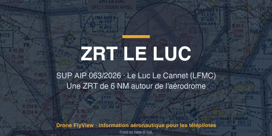 063/2026 — ZRT LE LUC : la zone de 6 NM autour de l'aérodrome du Luc Le Cannet (83) est renouvelée