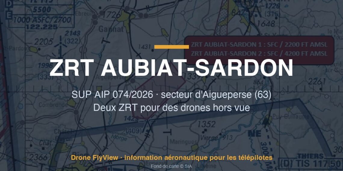 074/2026 — ZRT AUBIAT-SARDON 1 et 2 : deux zones pour des drones hors vue dans le secteur d'Aigueperse (63)