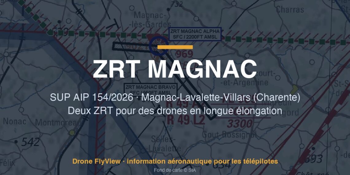 154/2026 — ZRT MAGNAC ALPHA et BRAVO : deux zones pour des drones en longue élongation en Charente
