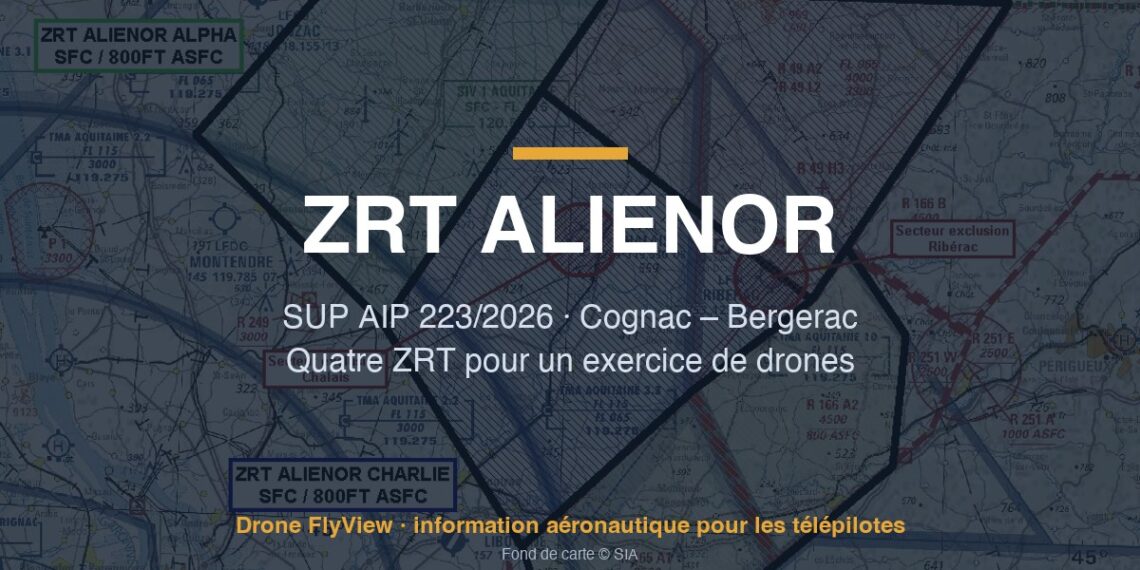 223/2026 — ZRT ALIENOR : quatre zones pour un exercice de drones entre Cognac et Bergerac