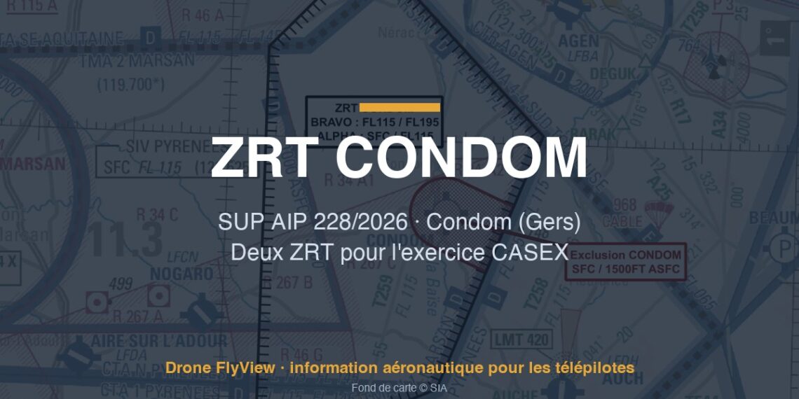 228/2026 — ZRT CONDOM : deux zones pour l'exercice CASEX ATC 26-3 entre Gers et Lot-et-Garonne